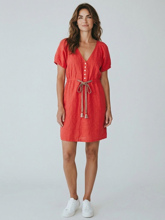 J. Crew Dresses & Skirts - J. Crew Coral Cotton Drawstring Dress Size 4 Short Sleeve Spring Summer Preppy